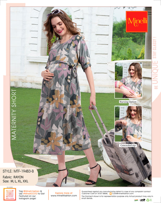 Grey-Colored Maternity Short Gown