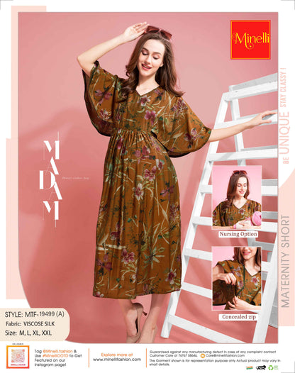 Mustard-Colored Maternity 3/4th Gown