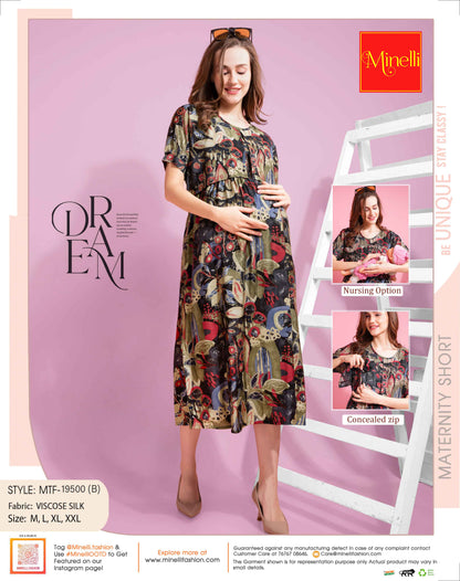 Charcoal-Colored Maternity 3/4th Gown