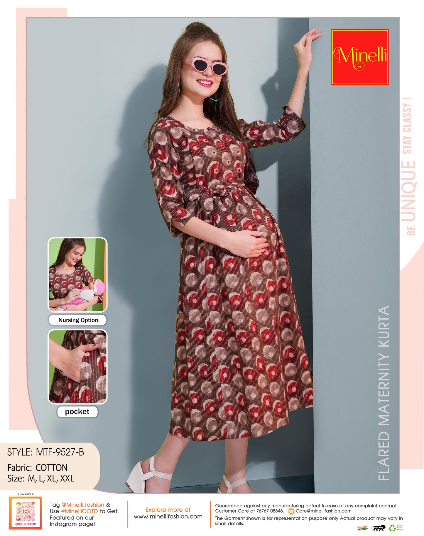 Coffee-Colored Maternity 3/4th Gown