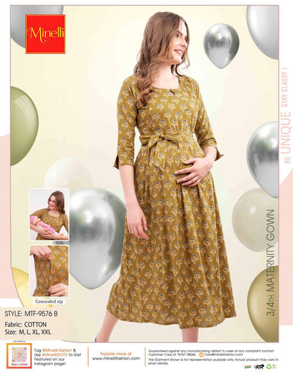 Mustard-Colored Maternity 3/4th Gown