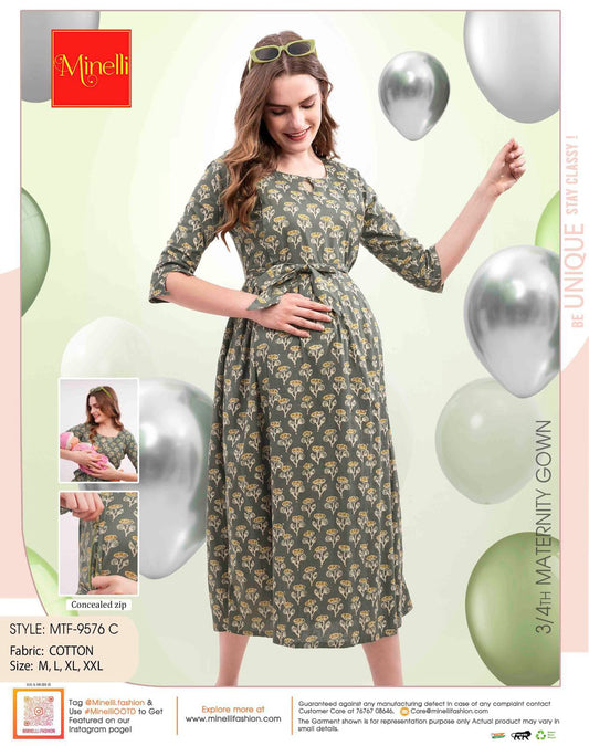 Olive-Colored Maternity 3/4th Gown