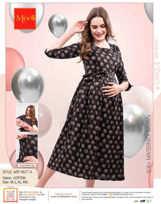 Coffee-Colored Maternity 3/4th Gown