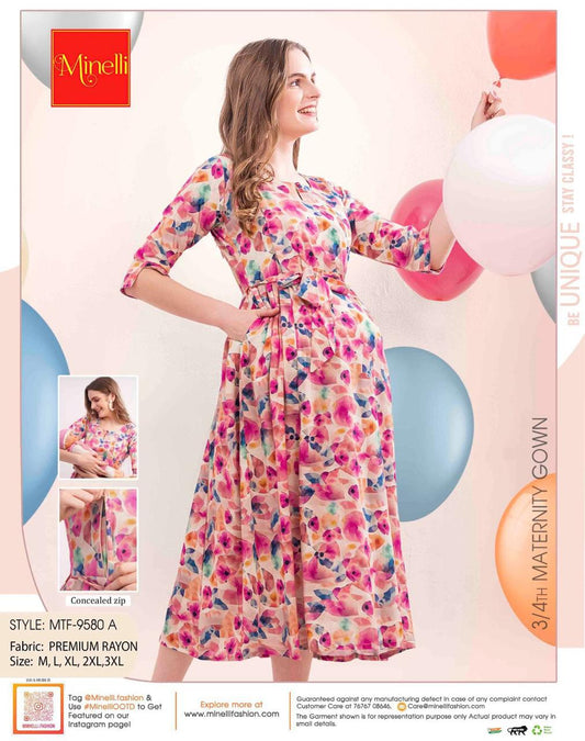 Multi-Colored Maternity 3/4th Gown