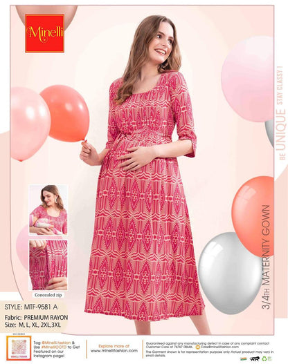 Fuchsia-Colored Maternity 3/4th Gown