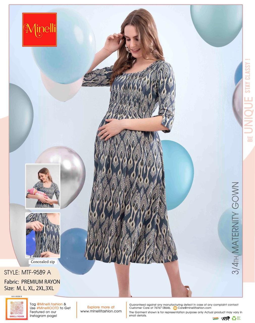 Grey-Colored Maternity 3/4th Gown