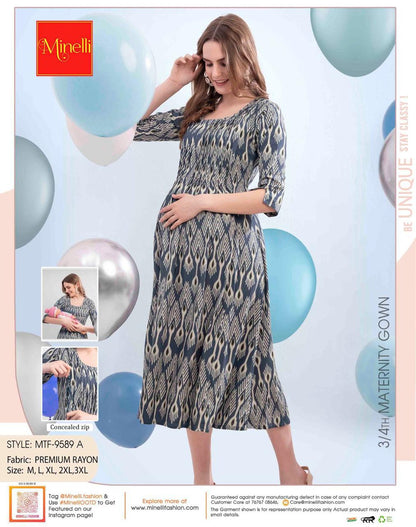 Grey-Colored Maternity 3/4th Gown