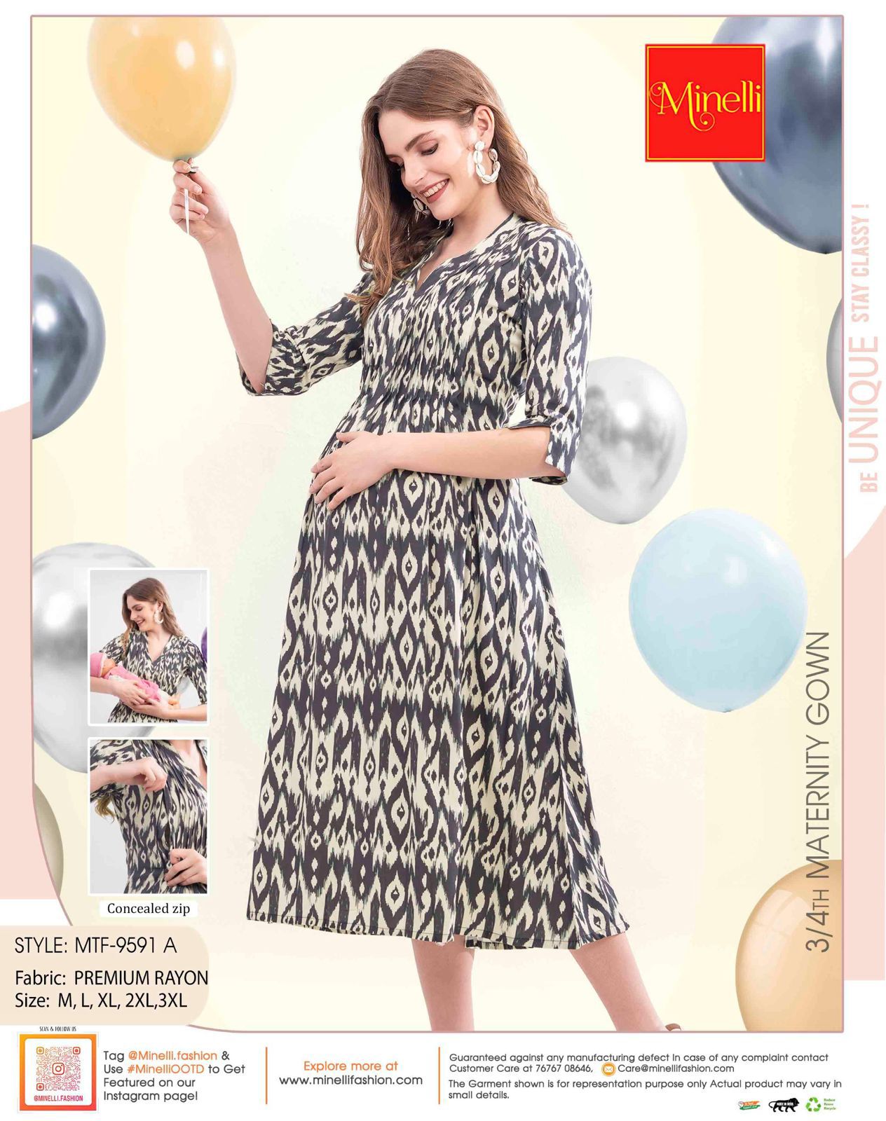 Cream-Colored Maternity 3/4th Gown