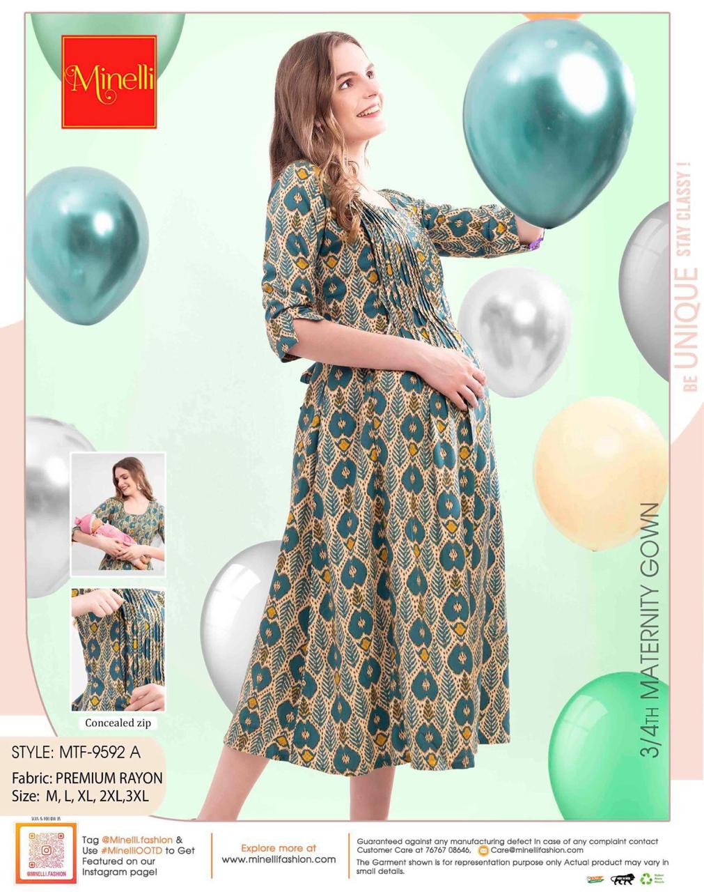 Green-Colored Maternity 3/4th Gown