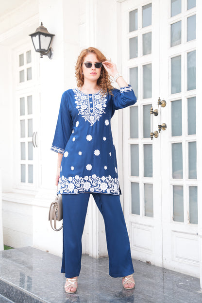 R.Blue-Colored Kurtique Co-Ord Set