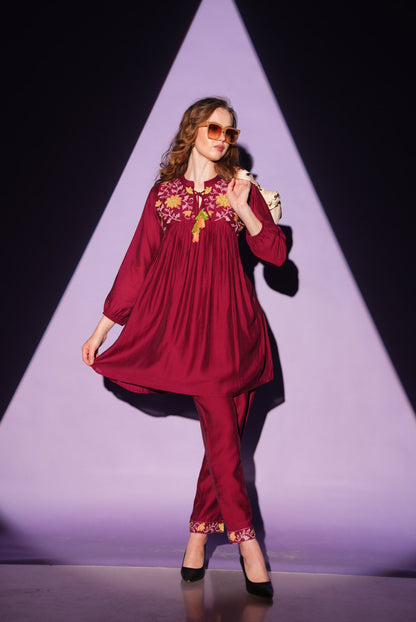 Maroon-Colored Fusion Co-Ord Set