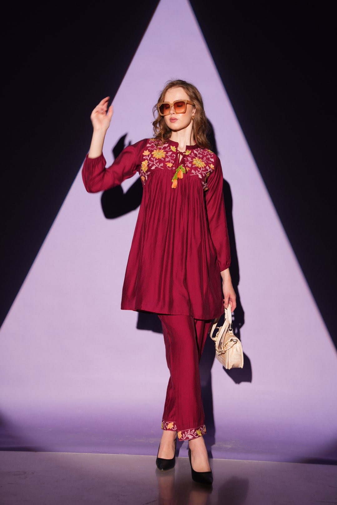 Maroon-Colored Fusion Co-Ord Set