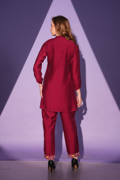 Maroon-Colored Fusion Co-Ord Set