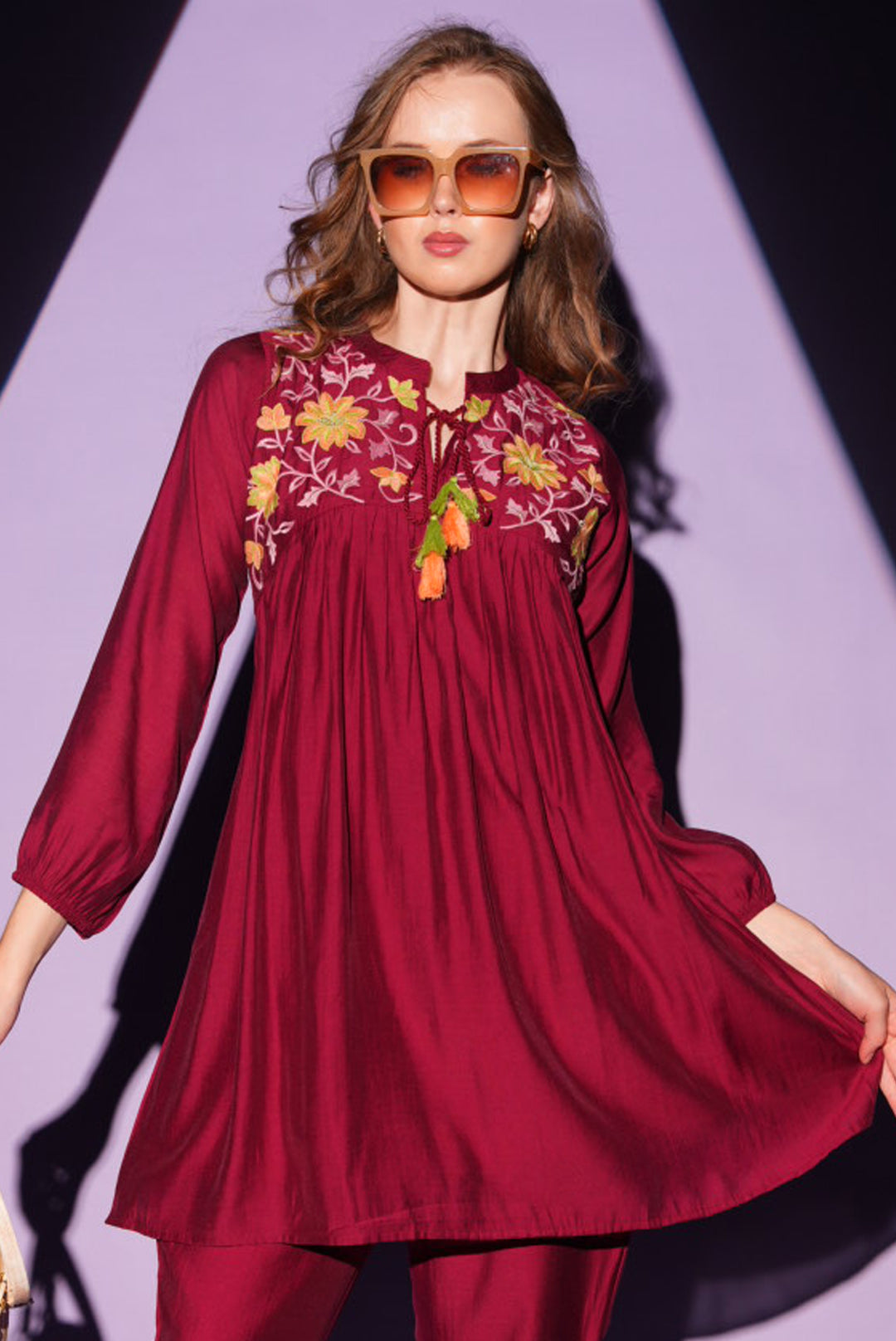 Maroon-Colored Fusion Co-Ord Set