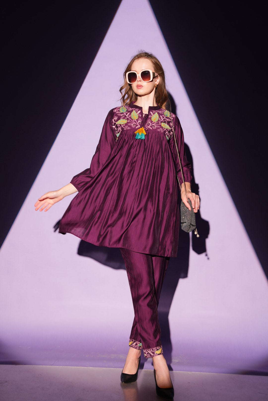 Wine-Colored Fusion Co-Ord Set