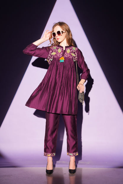 Wine-Colored Fusion Co-Ord Set