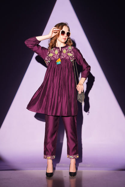 Wine-Colored Fusion Co-Ord Set