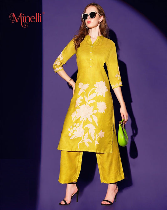 Fuel Yellow-Colored Kurtique Co-Ord Set