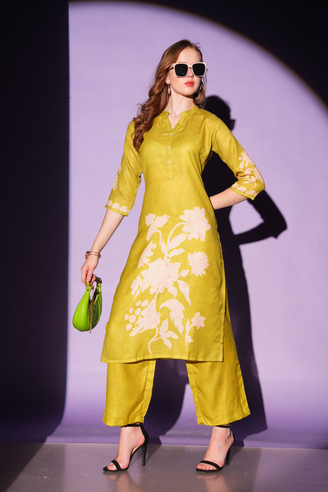 Fuel Yellow-Colored Kurtique Co Ord Set