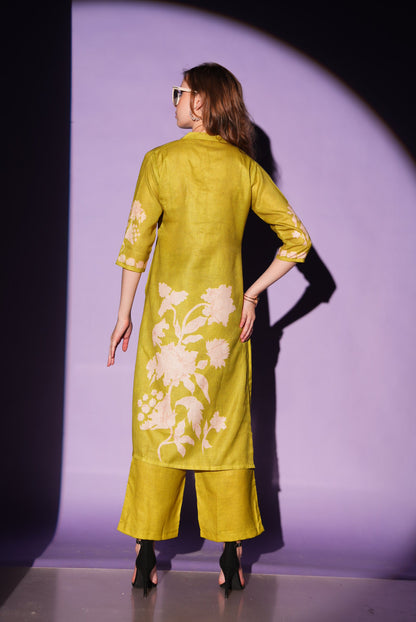 Fuel Yellow-Colored Kurtique Co Ord Set