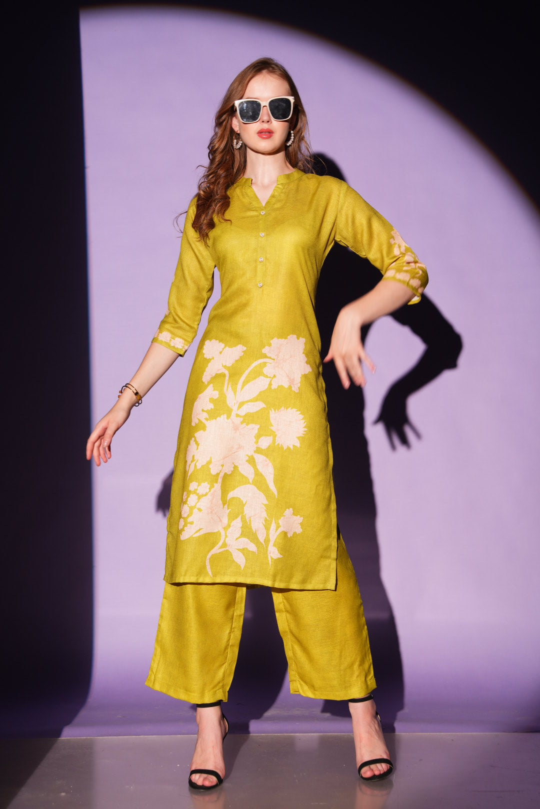 Fuel Yellow-Colored Kurtique Co Ord Set