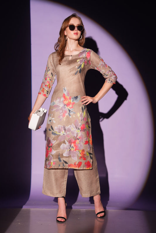 Brown-Colored Kurtique Co Ord Set