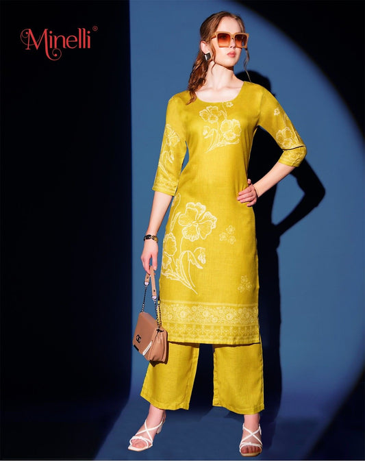 Fuel Yellow-Colored Kurtique Co-Ord Set