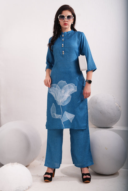 Blue-Colored Kurtique Co Ord Set