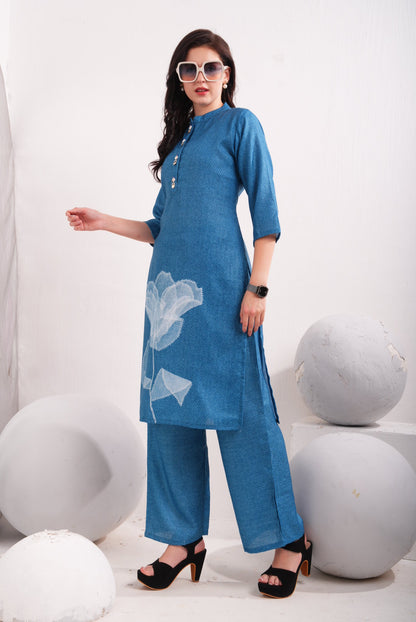 Blue-Colored Kurtique Co Ord Set