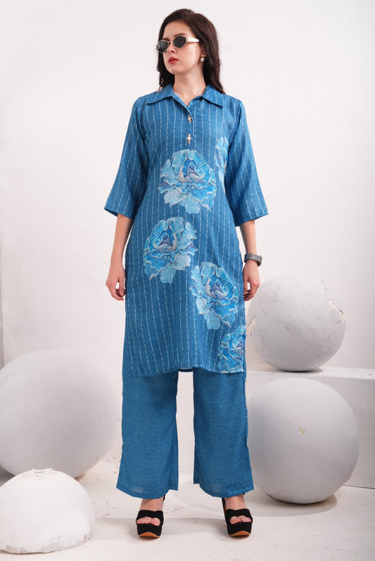 Blue-Colored Kurtique Co Ord Set