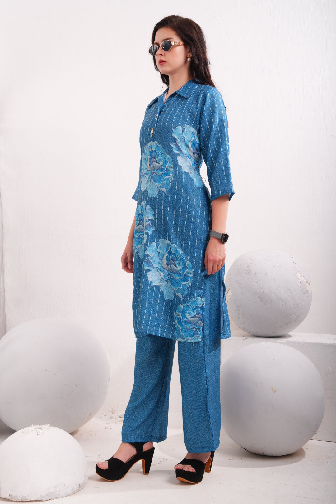 Blue-Colored Kurtique Co Ord Set