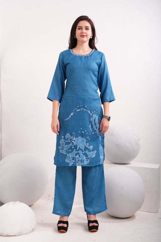 Blue-Colored Kurtique Co Ord Set