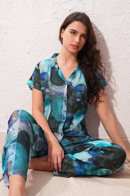 Womens Front Open Nightsuit - Blue