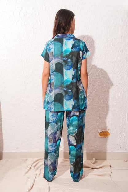 Womens Front Open Nightsuit - Blue