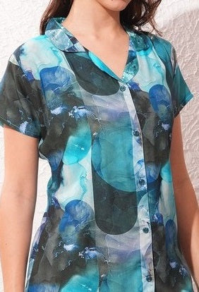 Womens Front Open Nightsuit - Blue