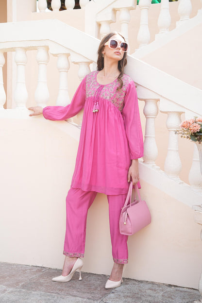 Hot pink-Colored Fusion Co-Ord Set