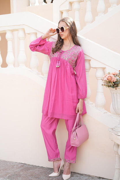 Hot pink-Colored Fusion Co-Ord Set