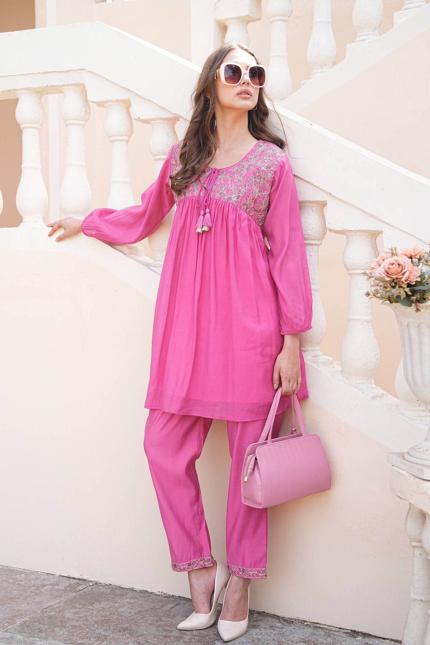 Hot pink-Colored Fusion Co-Ord Set