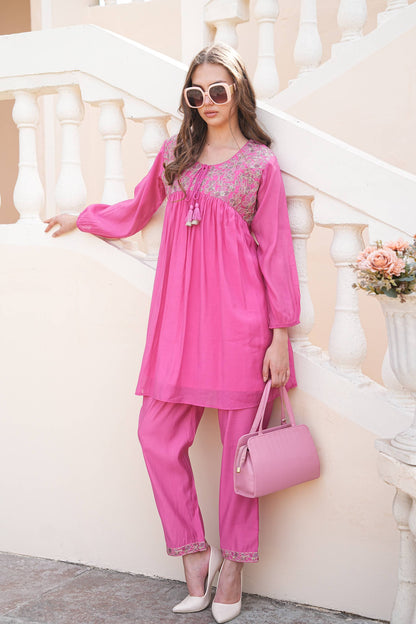 Hot pink-Colored Fusion Co-Ord Set