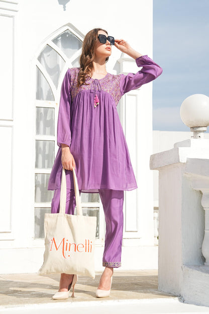 Dark Lilac-Colored Fusion Co-Ord Set
