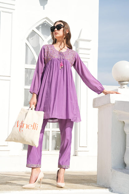 Dark Lilac-Colored Fusion Co-Ord Set
