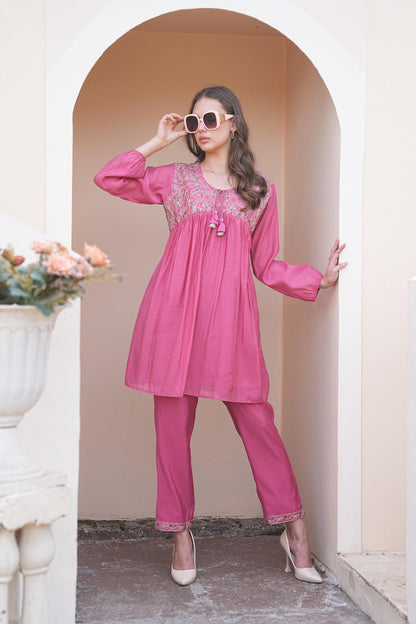 Persian Pink-Colored Fusion Co-Ord Set