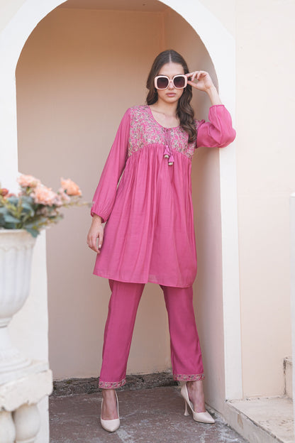 Persian Pink-Colored Fusion Co-Ord Set