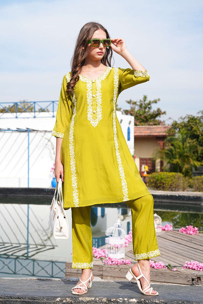 Mehandi-Colored Fusion Co-Ord Set
