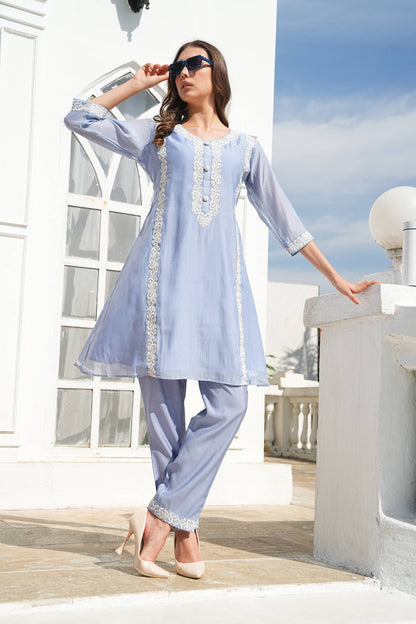 Sky Blue-Colored Fusion Co-Ord Set