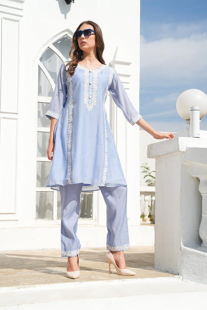 Sky Blue-Colored Fusion Co-Ord Set