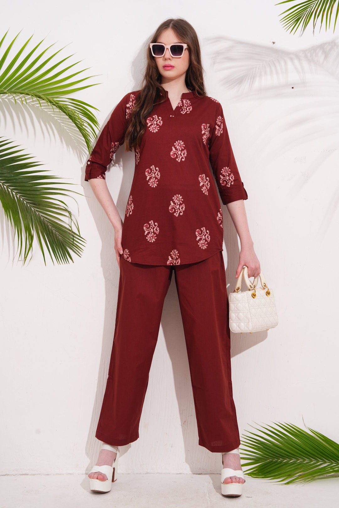 Rust-Colored Printed Co-Ord Set