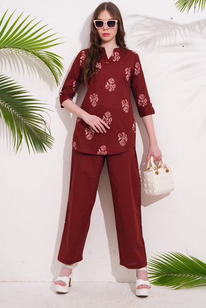Rust-Colored Printed Co-Ord Set