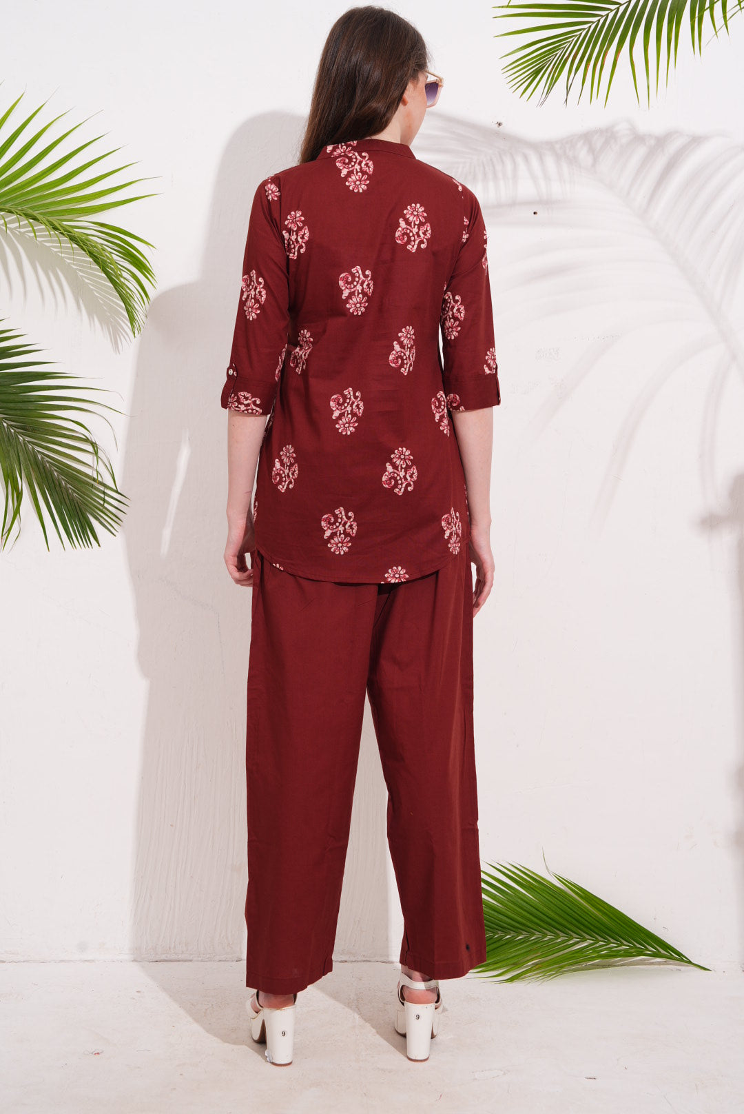 Rust-Colored Printed Co-Ord Set