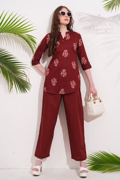 Rust-Colored Printed Co-Ord Set